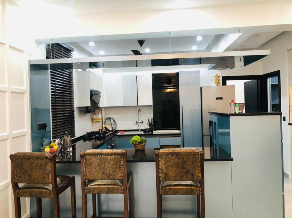 Finished modular kitchen with breakfast counter